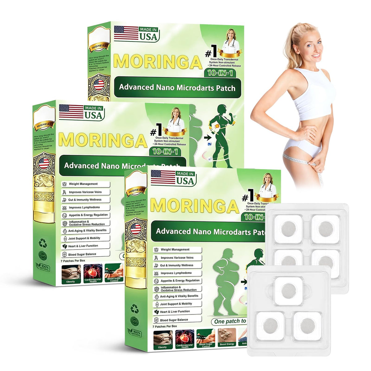 HENGRUNXIN front packaging showing moringa patches and benefits