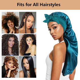 Heniho bonnet worn by model with locs showing roomy fit