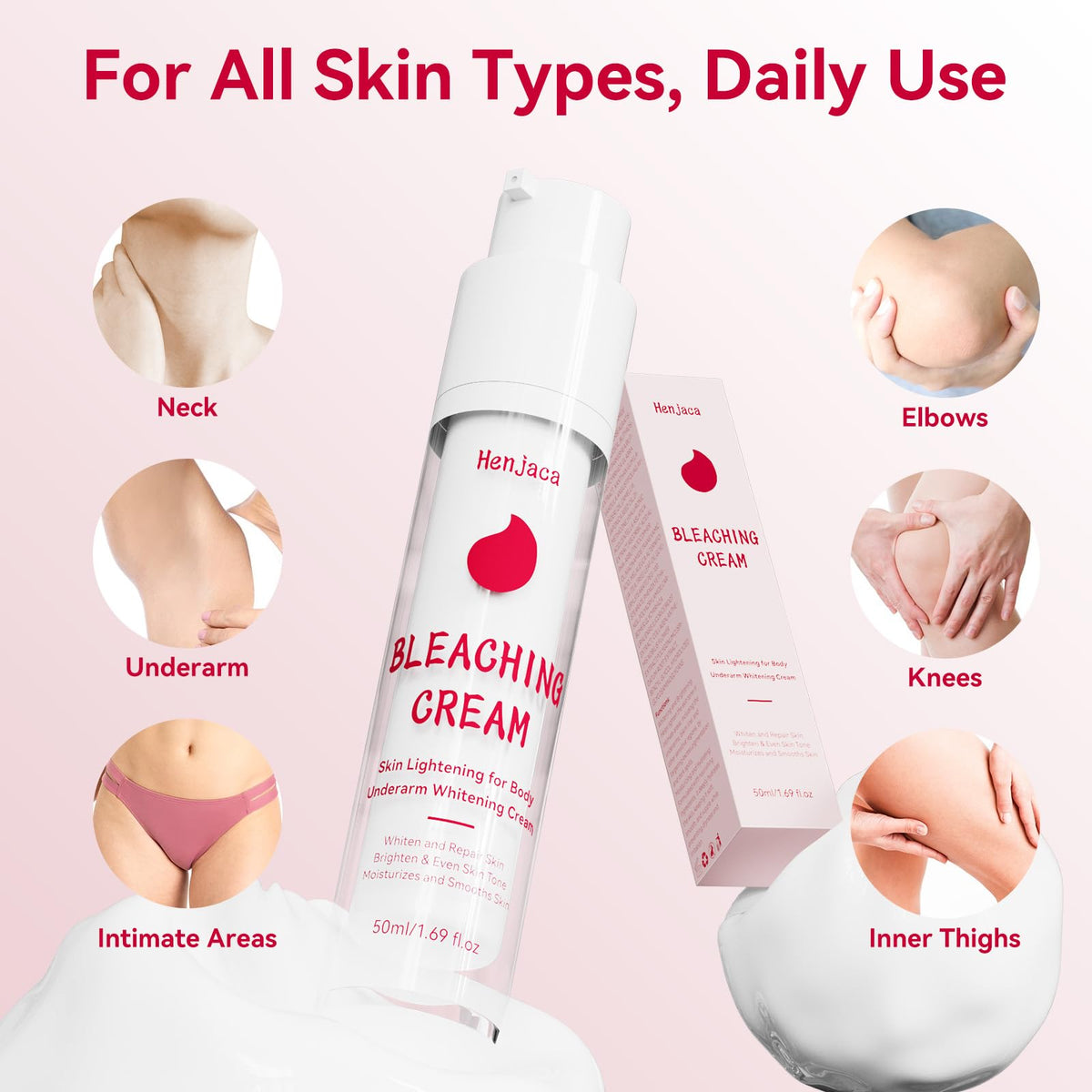 Henjaca applied to underarm area demonstrating gentle care and reduced discoloration