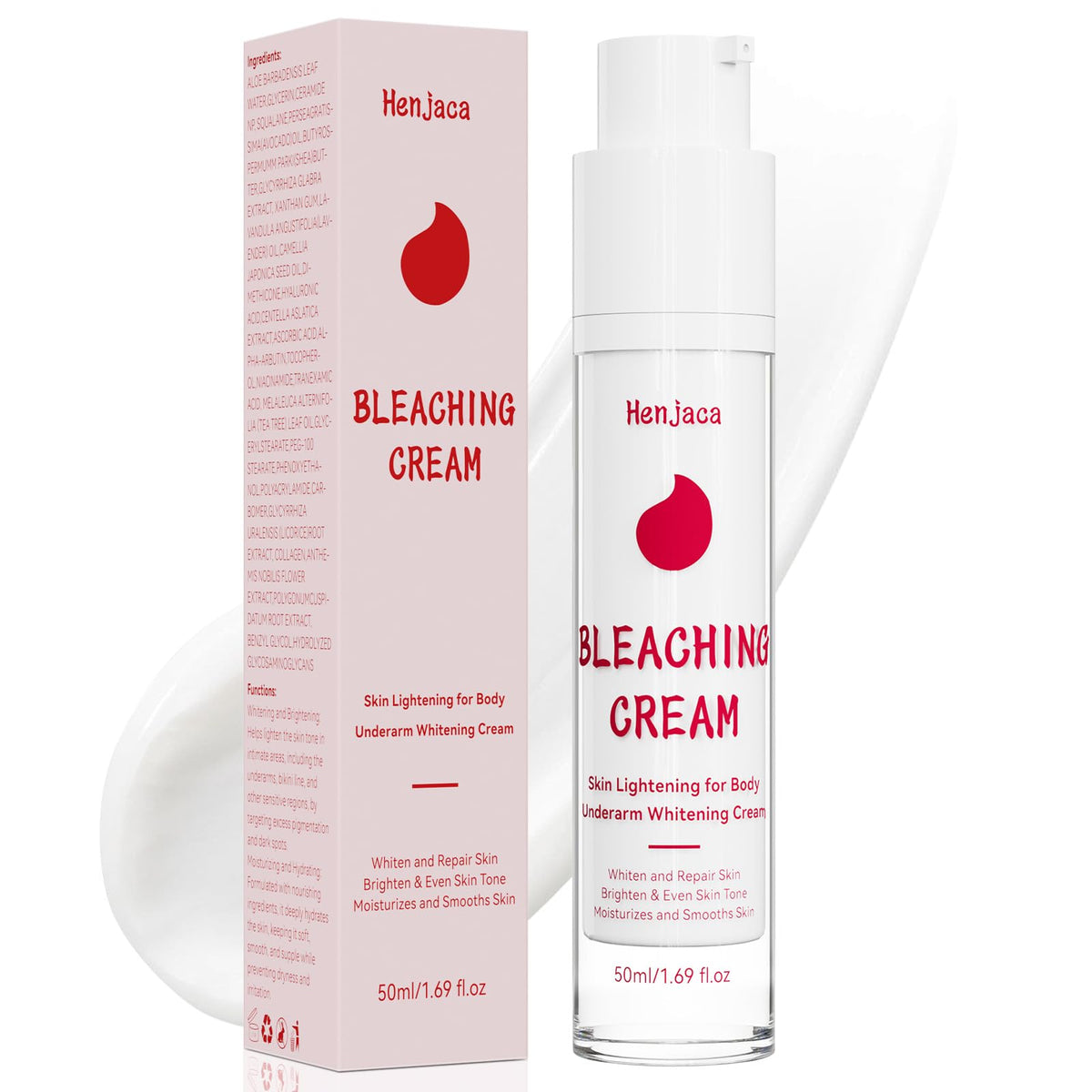 Henjaca front packaging showing tube and brand for brightening benefits