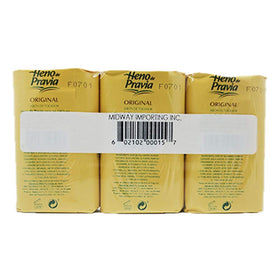Heno de Pravia soap on bathroom shelf evoking fresh scent and everyday use benefit