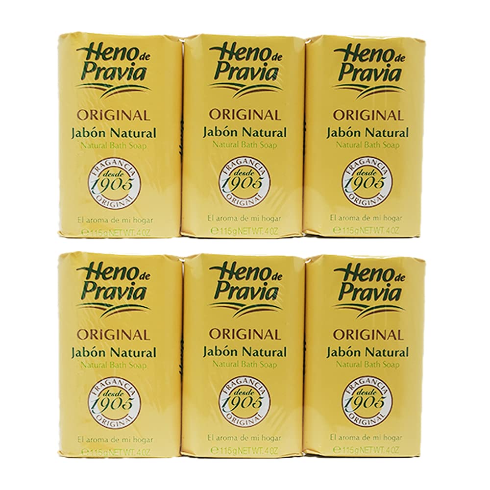 Heno de Pravia front packaging showing six large bars and natural scent benefits