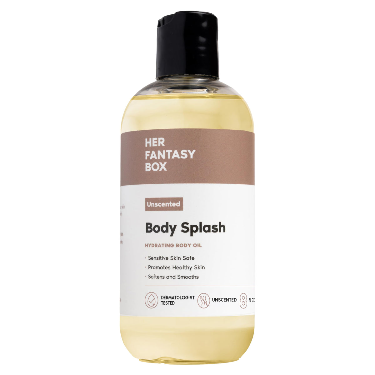 Her Fantasy Box front packaging showing clean unscented oil benefit