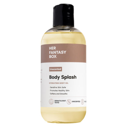 Her Fantasy Box front packaging showing clean unscented oil benefit