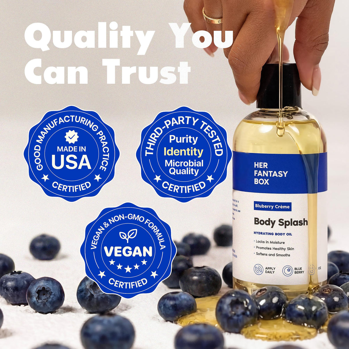 Her Fantasy Box ingredients label view showing tested, vegan formula transparency