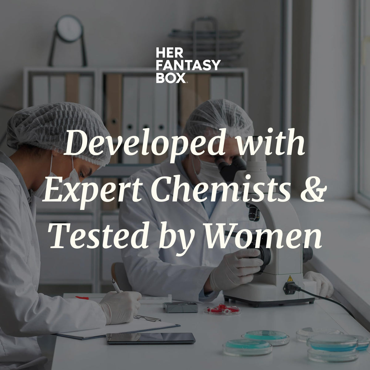 Her Fantasy Box in a bedroom routine conveying daily moisturizing ritual