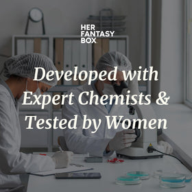 Her Fantasy Box in a bedroom routine conveying daily moisturizing ritual