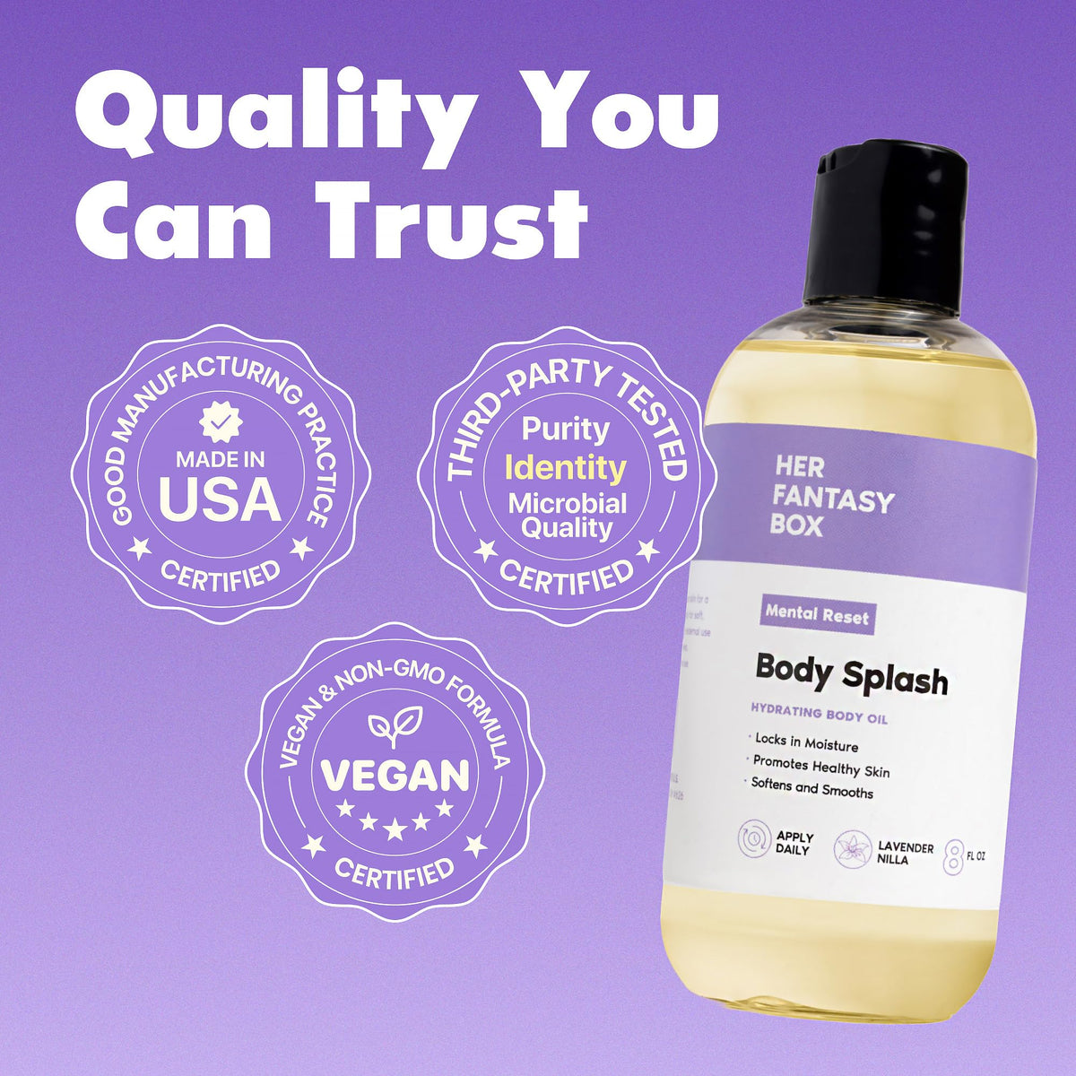 Her Fantasy Box pouring oil detail showing smooth application and easy layering