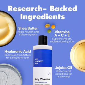 Her Fantasy Box pump and label detail emphasizing ingredient clarity benefit