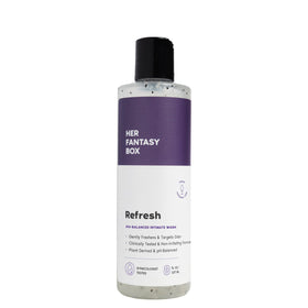 Her Fantasy Box front bottle view showing pump and calming design for gentle cleansing