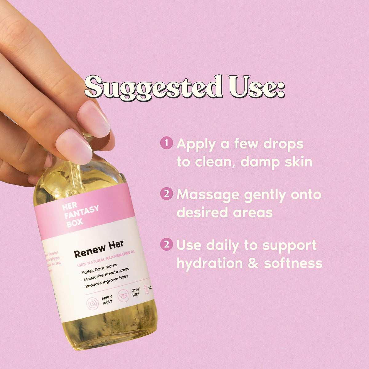 Her Fantasy Box oil texture close-up demonstrating lightweight absorption benefit