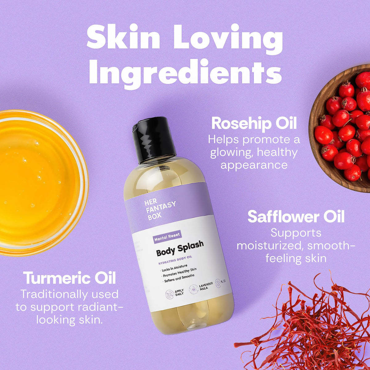 Her Fantasy Box oil texture on skin demonstrating lightweight hydration and quick absorption