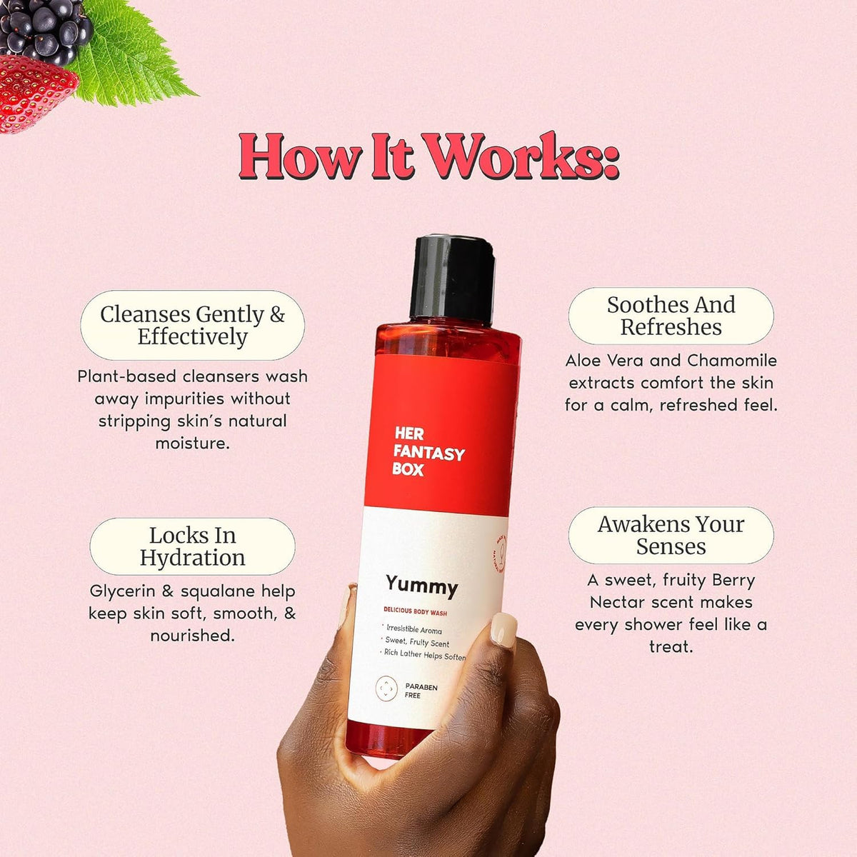 Her Fantasy Box creamy lather texture close-up for gentle moisturizing cleanse