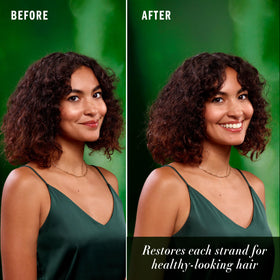 Herbal Essences before and after photos showing reduced frizz and shine