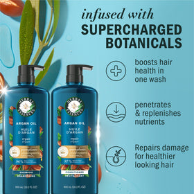 Herbal Essences bottle close-up label highlighting argan oil