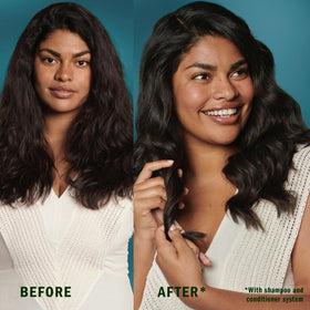 Herbal Essences conditioner being applied to wet hair for easier detangling benefit