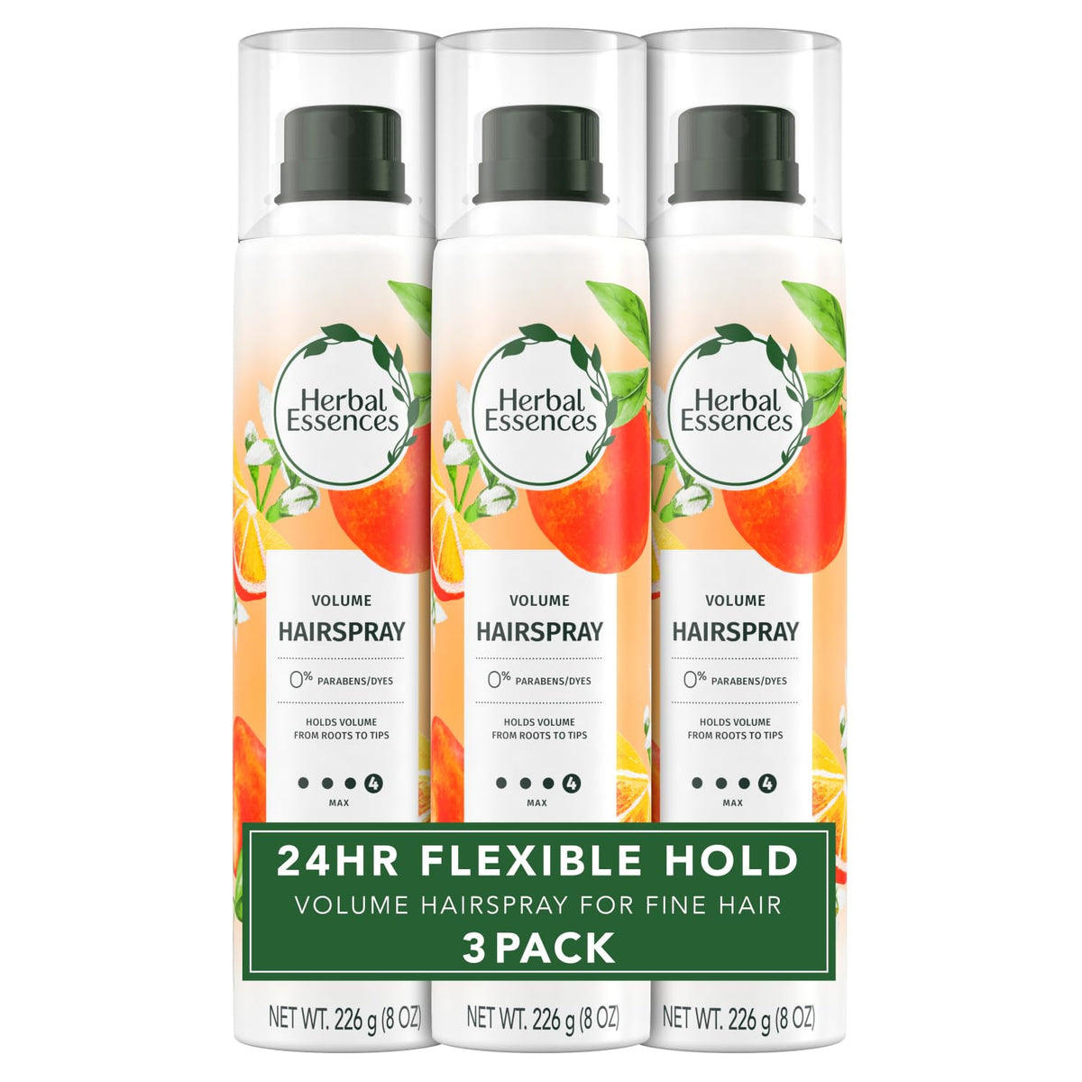 Herbal Essences front packaging showing volumizing hairspray and citrus scent benefit