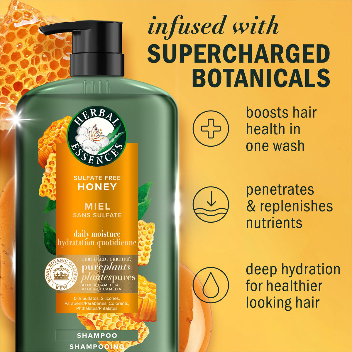 Herbal Essences back label close-up listing ingredients and usage