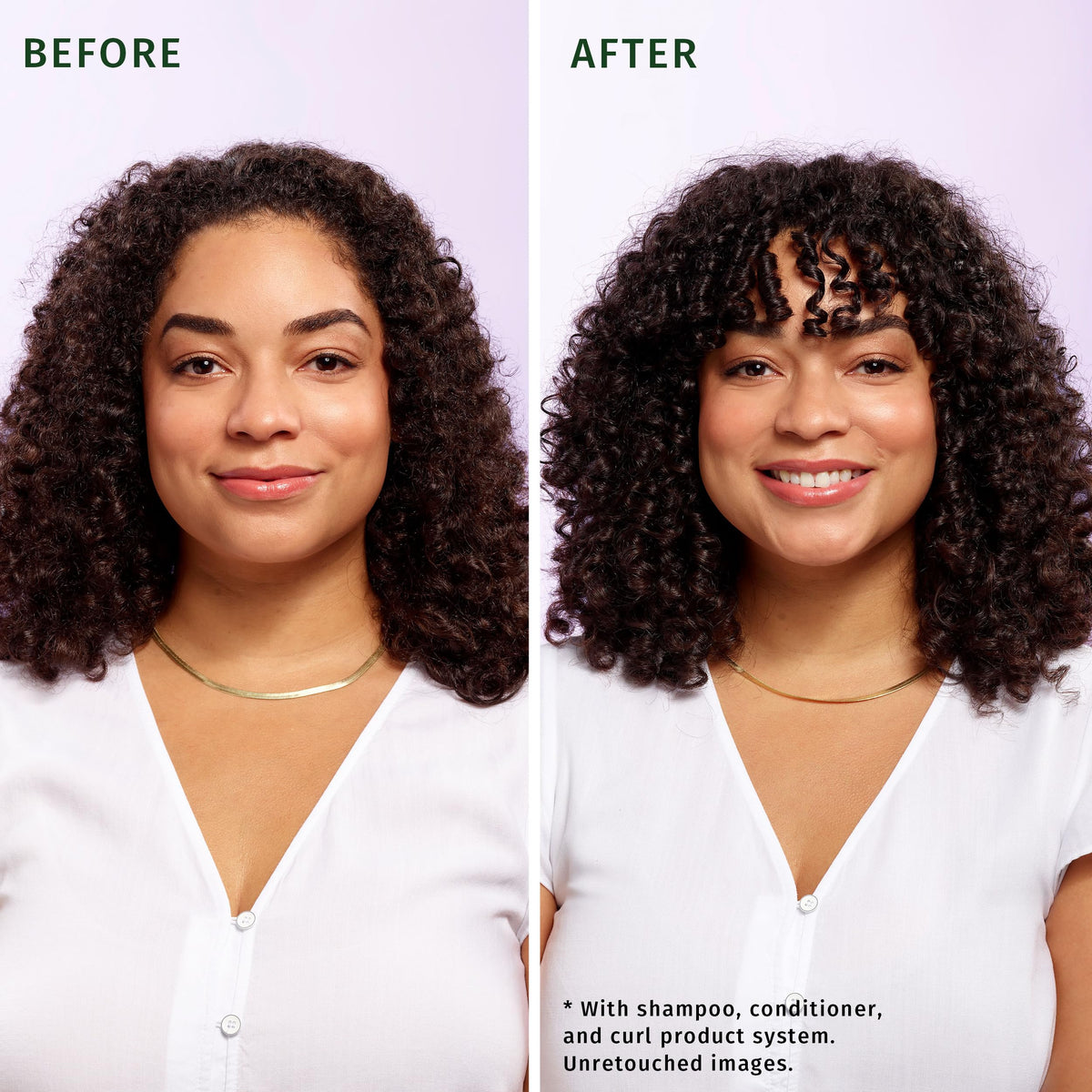 Herbal Essences before and after showing reduced frizz and defined curls