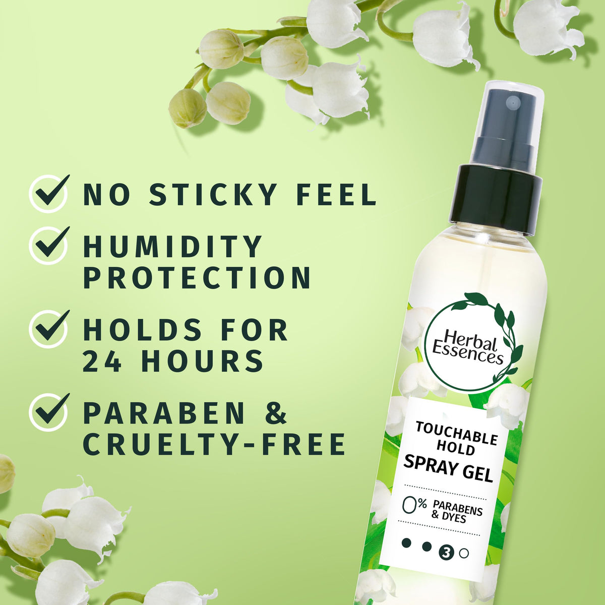 Herbal Essences nozzle close-up illustrating fine mist for even distribution benefit