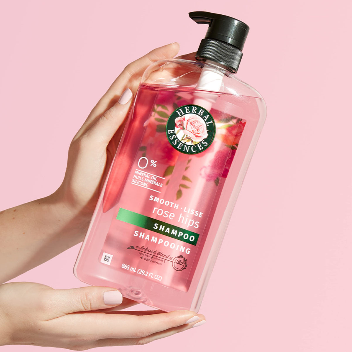 Herbal Essences packaging close-up with cruelty-free badge and ethical benefit
