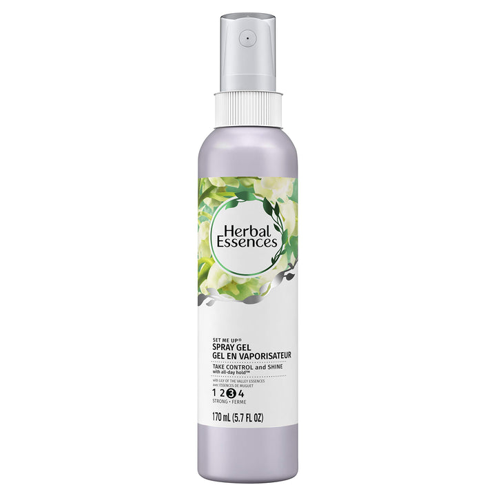 Herbal Essences spray gel front packaging showing label and size, long-lasting hold