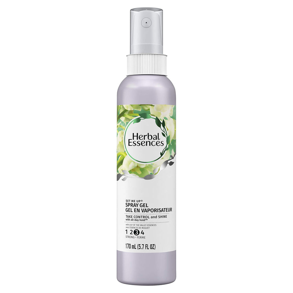 Herbal Essences spray gel front packaging showing label and size, long-lasting hold