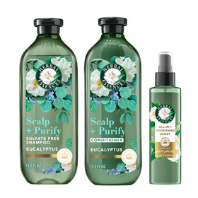 Herbal Essences shampoo and conditioner front view showing clean packaging and benefits