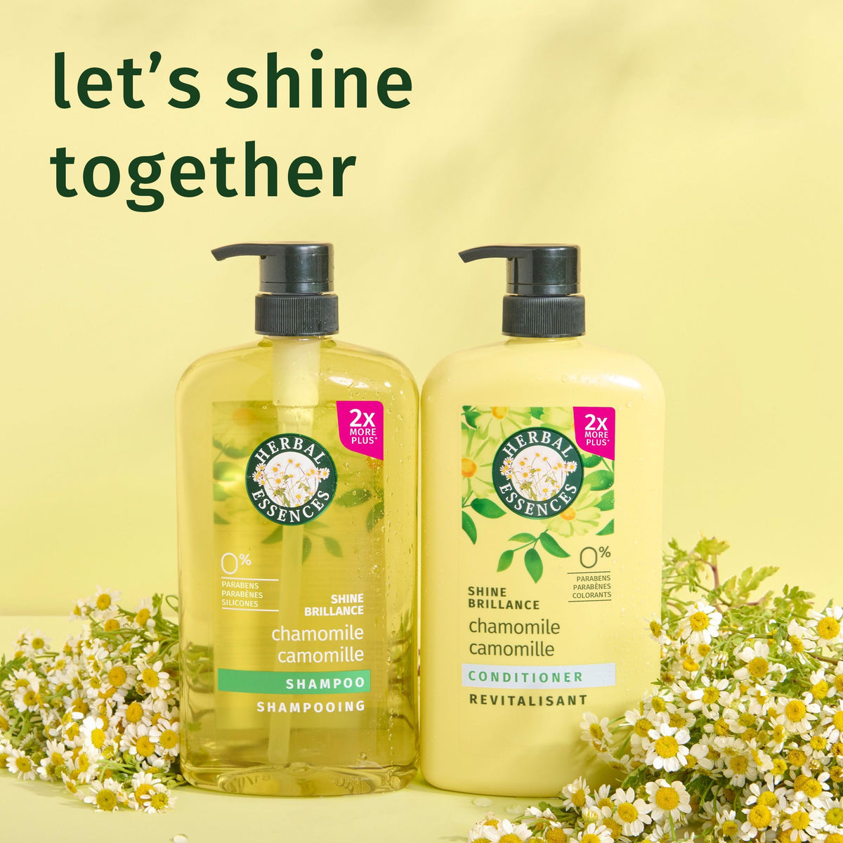 Herbal Essences shampoo and conditioner duo staged together to show collection pairing benefits.