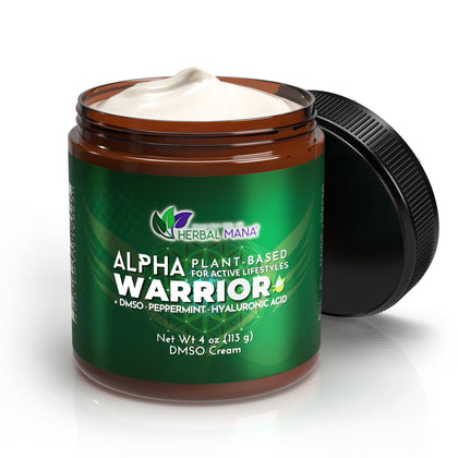 Herbal Mana Alpha Warrior front packaging showing label and cooling cream benefits