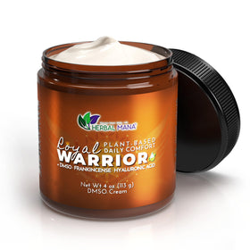 Herbal Mana jar front view showing product and branding with clear benefit