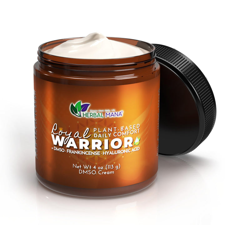 Herbal Mana jar front view showing product and branding with clear benefit
