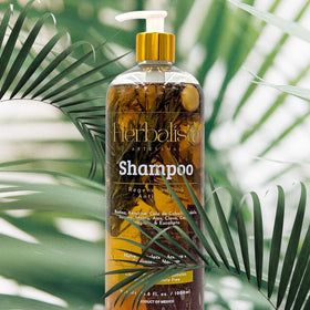 HERBALISTA label close-up highlighting natural ingredients and handcrafted benefit