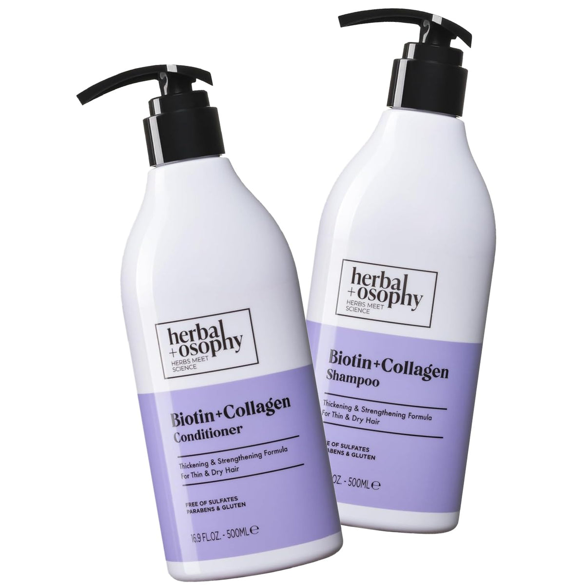 Herbalosophy front packaging showing shampoo and conditioner for fuller hair