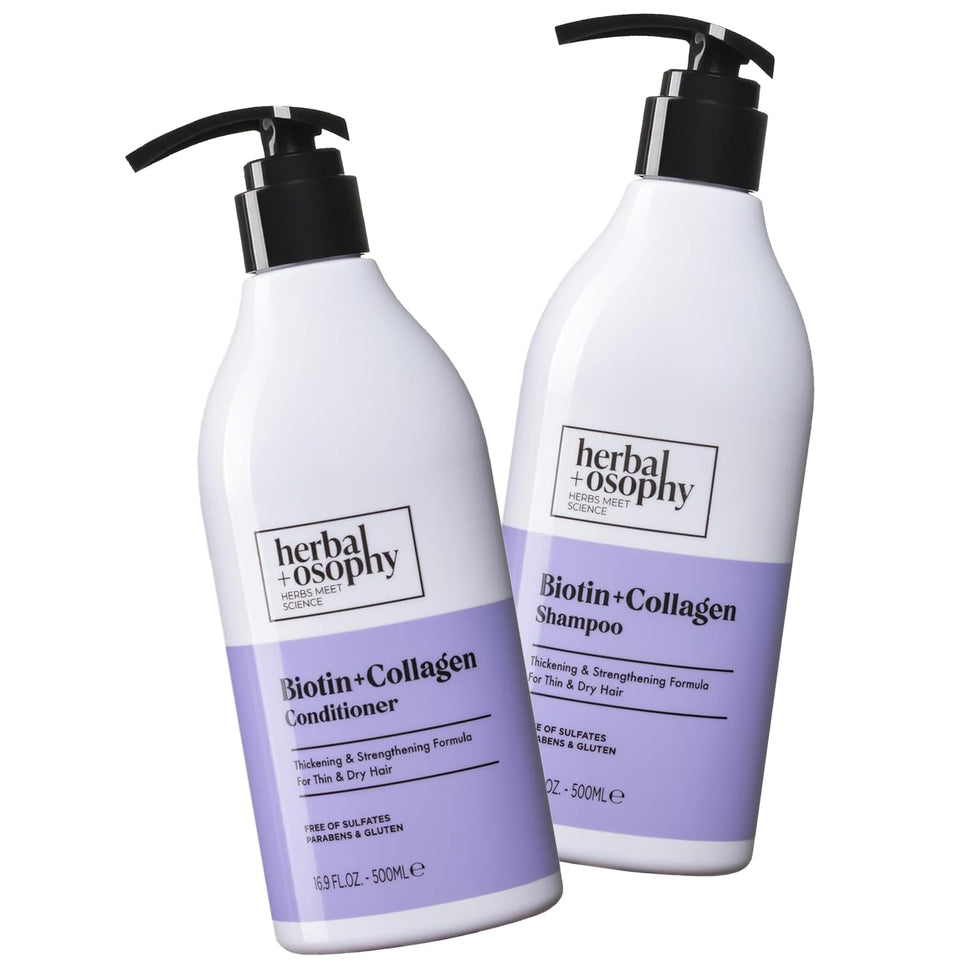 Herbalosophy front packaging showing shampoo and conditioner for fuller hair