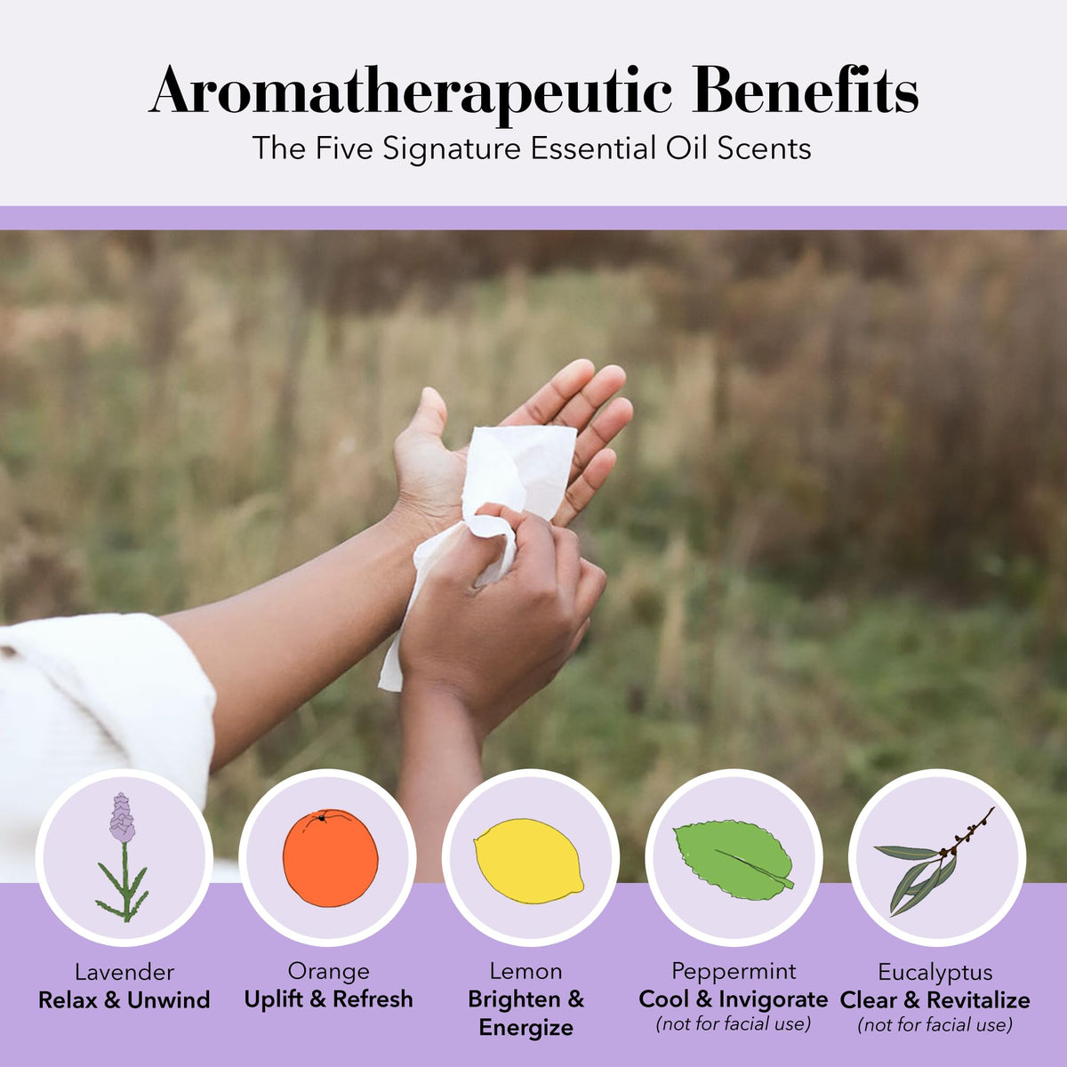 Herban Essentials lavender essential oil close-up conveying natural scent and calming effect