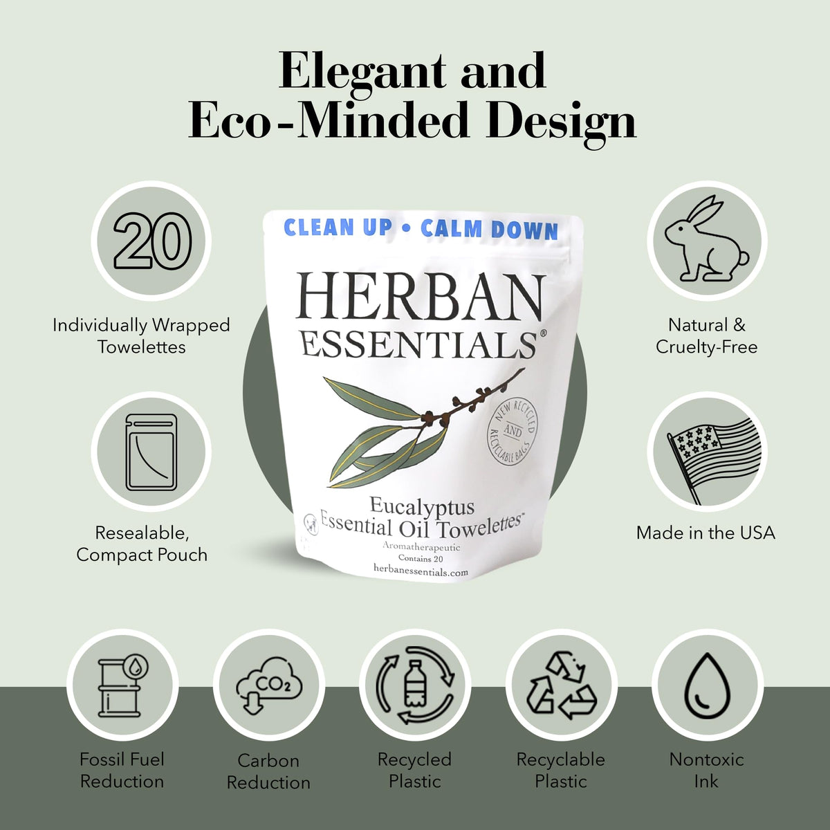 Herban Essentials close-up fabric texture of eucalyptus towelette, durable and soft