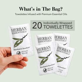 Herban Essentials single eucalyptus wipe unfolded, showing full size and cooling effect