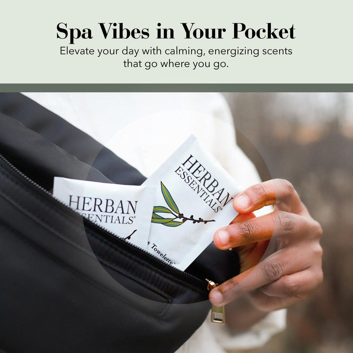 Herban Essentials using eucalyptus wipe to clean a surface, quick sanitary benefit