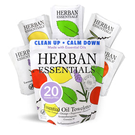 Herban Essentials front pouch showing packaging and brand, convenient travel benefit