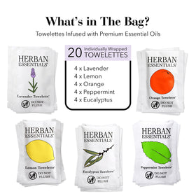 Herban Essentials individually wrapped wipe packet highlighting portability and freshness