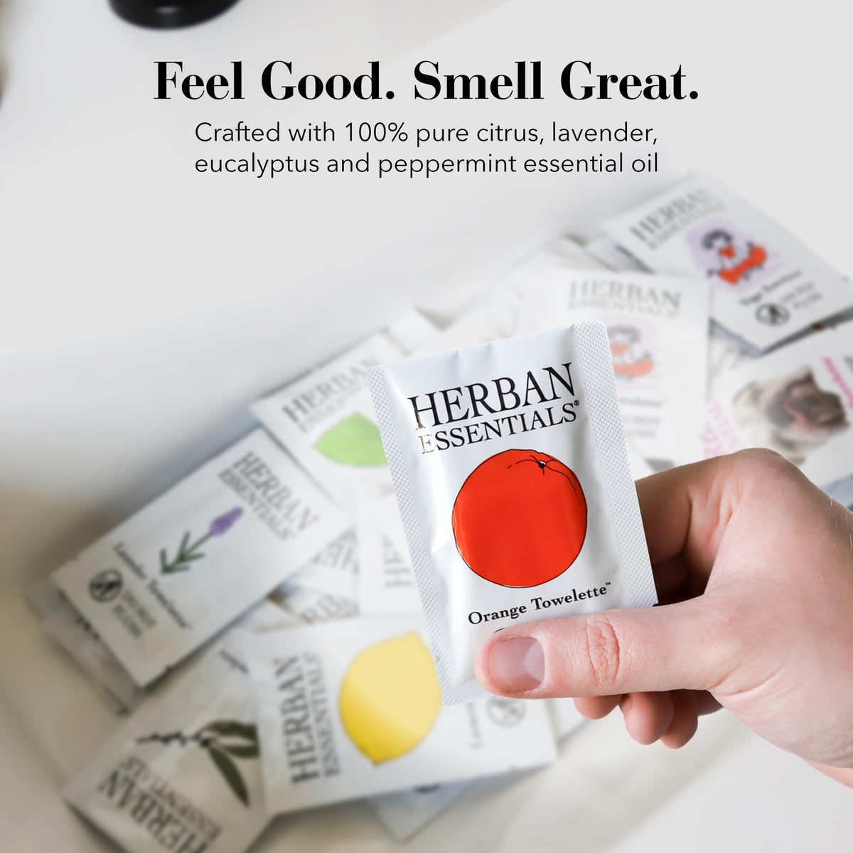 Herban Essentials packet beside a wallet showing compact travel-friendly scale