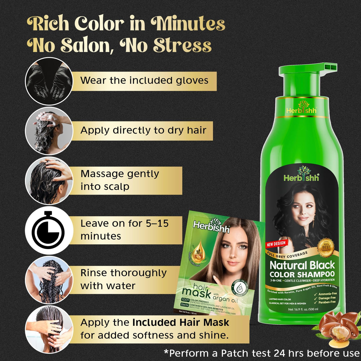 Herbishh application on wet hair demonstrating quick five to ten minute use