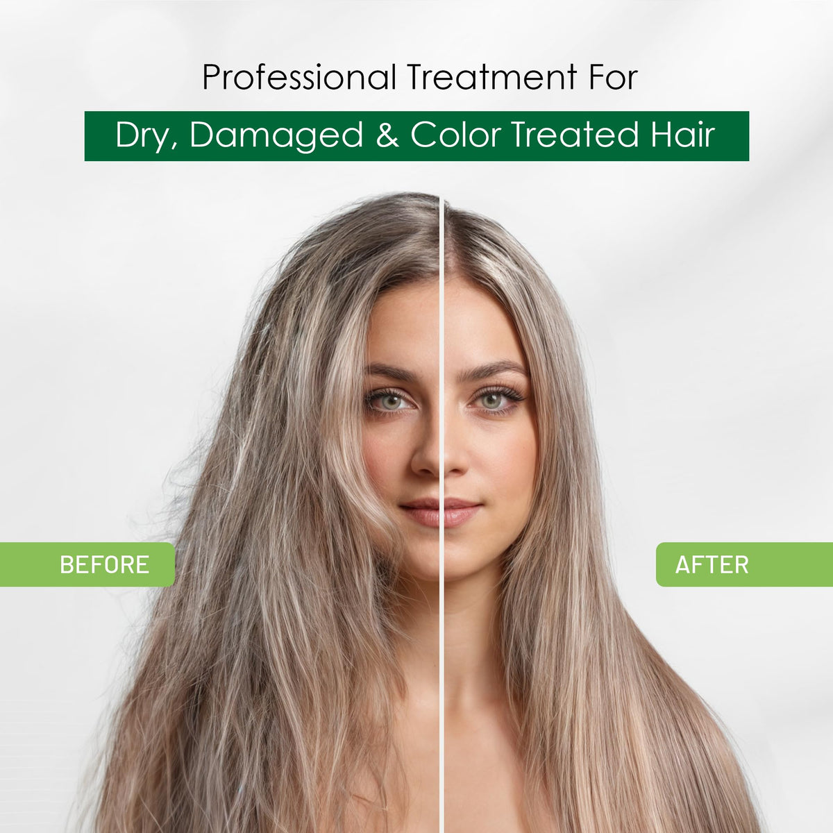 Before and after hair comparison using Herbishh for visible frizz reduction