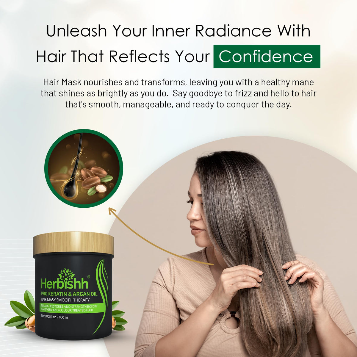 Herbishh applied on towel‑dried hair showing easy at‑home treatment benefit
