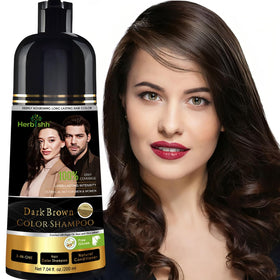 Herbishh front packaging showing bottle and dark brown shade benefit