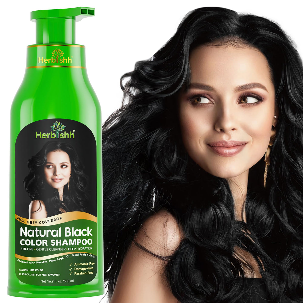 Herbishh front packaging black 500ml showing full bottle and label benefit