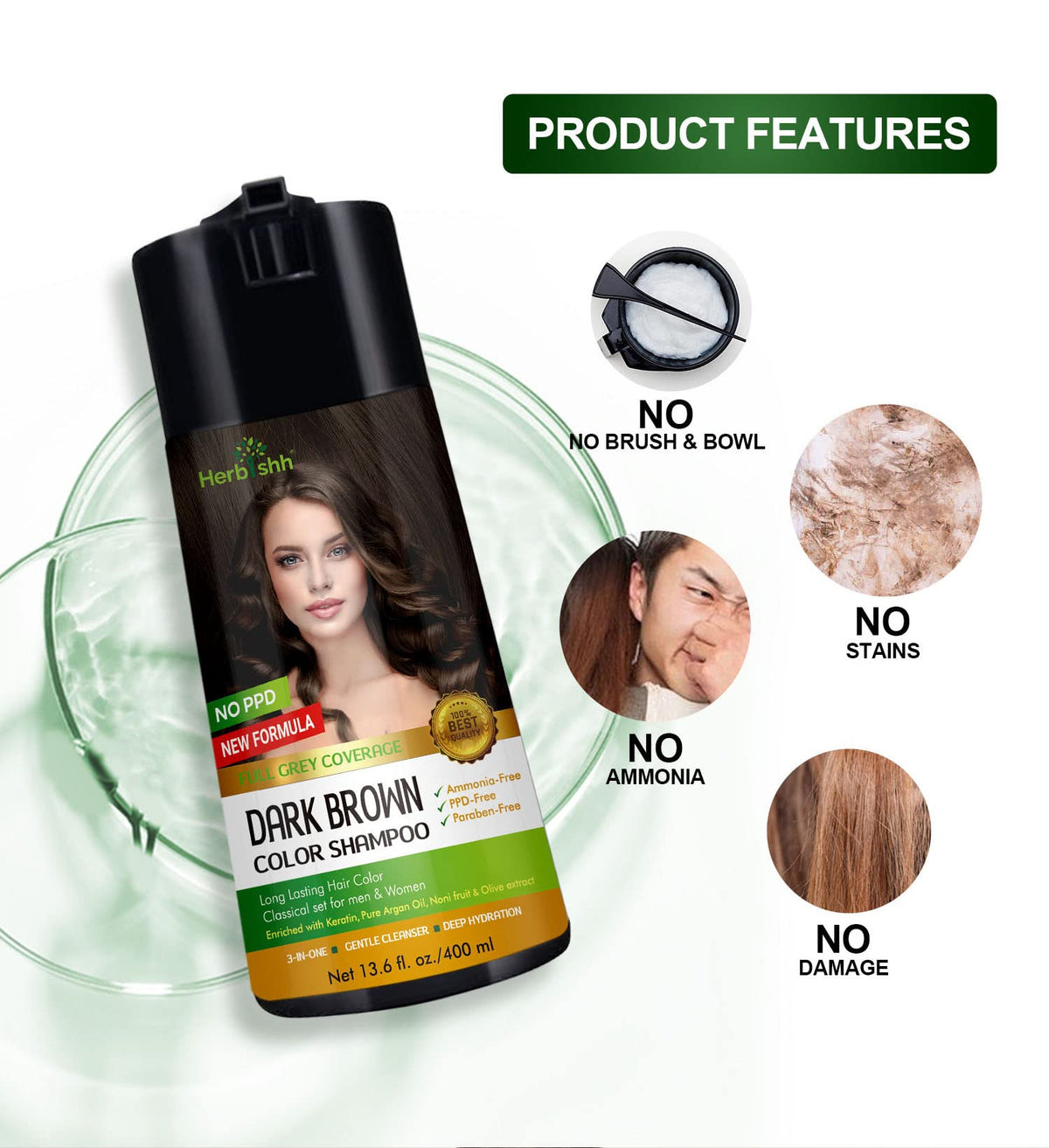 Herbishh shampoo in shower application demonstrating simple at-home use