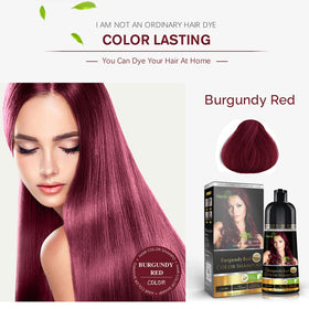 Herbishh on model with burgundy hair showcasing vibrant outdoor shine