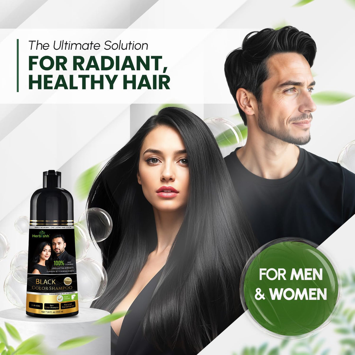 Herbishh shampoo pouring texture close-up illustrating creamy, nourishing formula